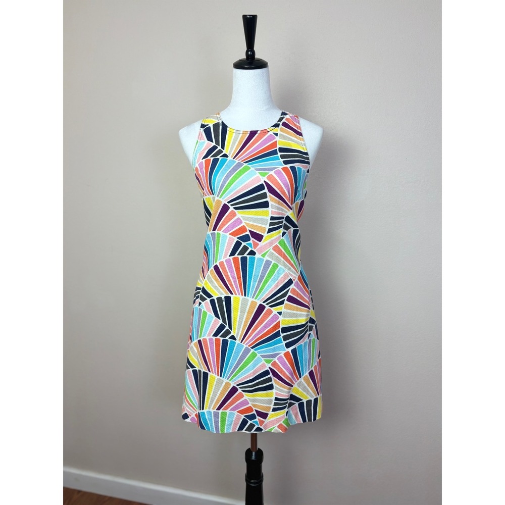 Trina Turk Mod Colorful Razor Back Sleeveless Sheath Mini Dress Size 4 Pockets
